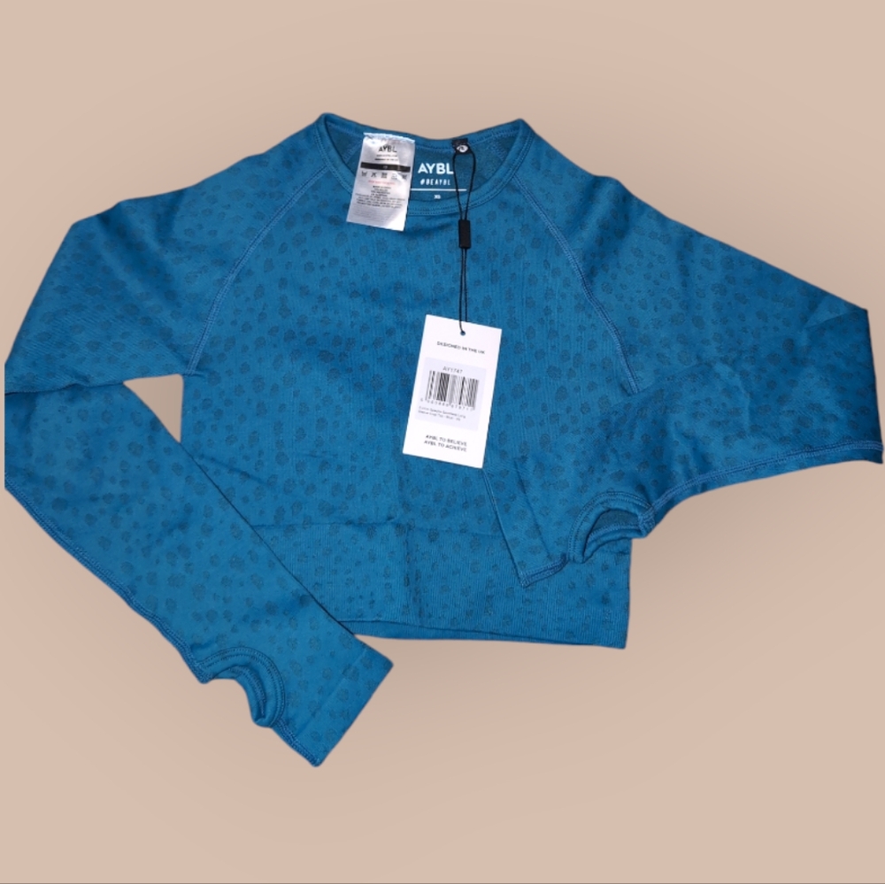 AYBL Evolve Speckle Seamless Long Sleeve Crop Top- Blue XS